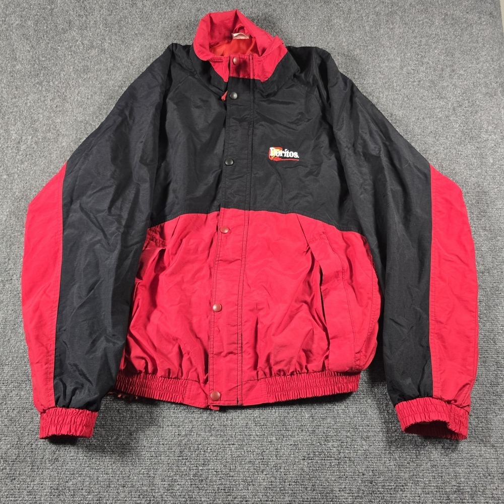 Vintage Doritos Windbreaker Jacket XL Black Red Snap Front Made In Canada